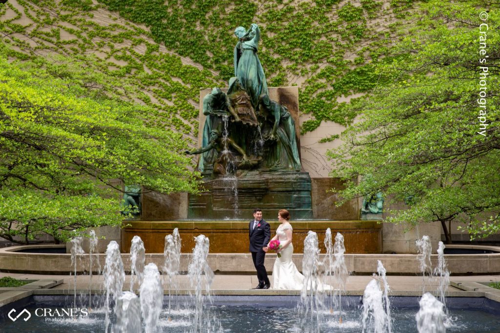 Wedding Photos Outside The Art Institute in Chicago