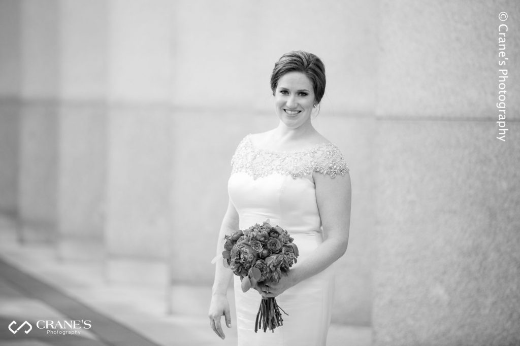 Bride and Groom Photos Outside Mid-America Club at AON Center in Chicago, IL