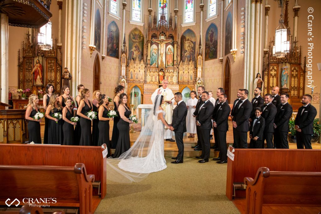 Large wedding party at St. Joseph's church in Chicago