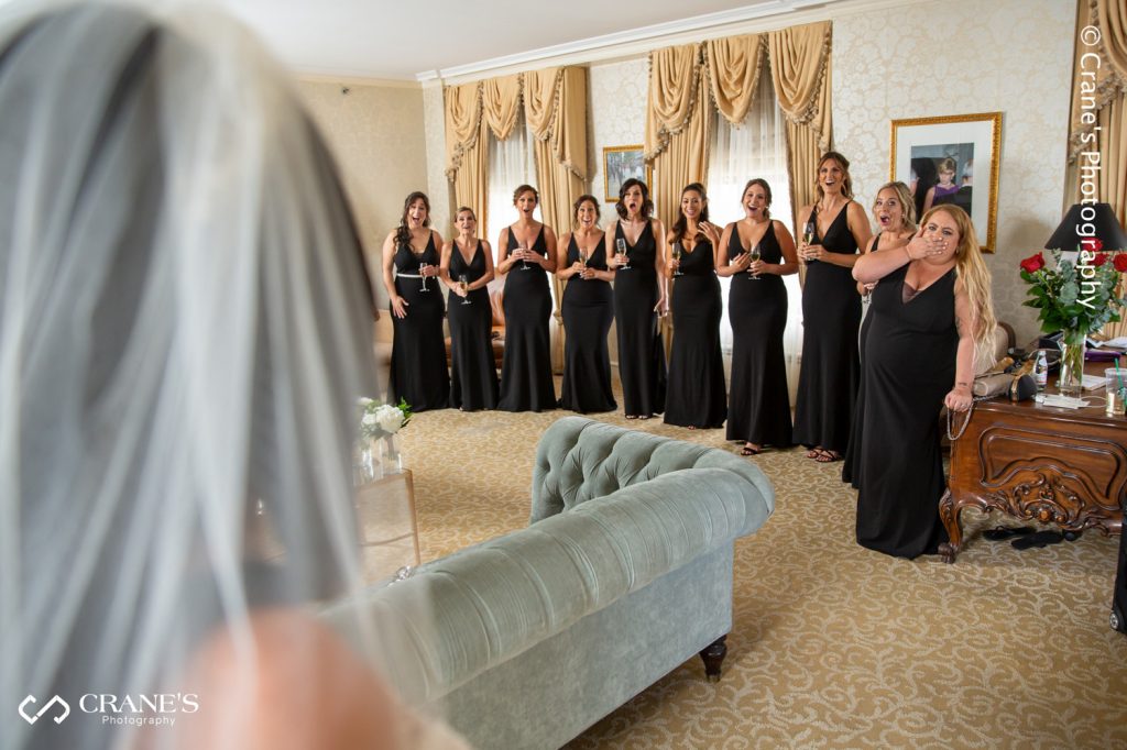 Bridal party photos at princess Diana suite at The Drake