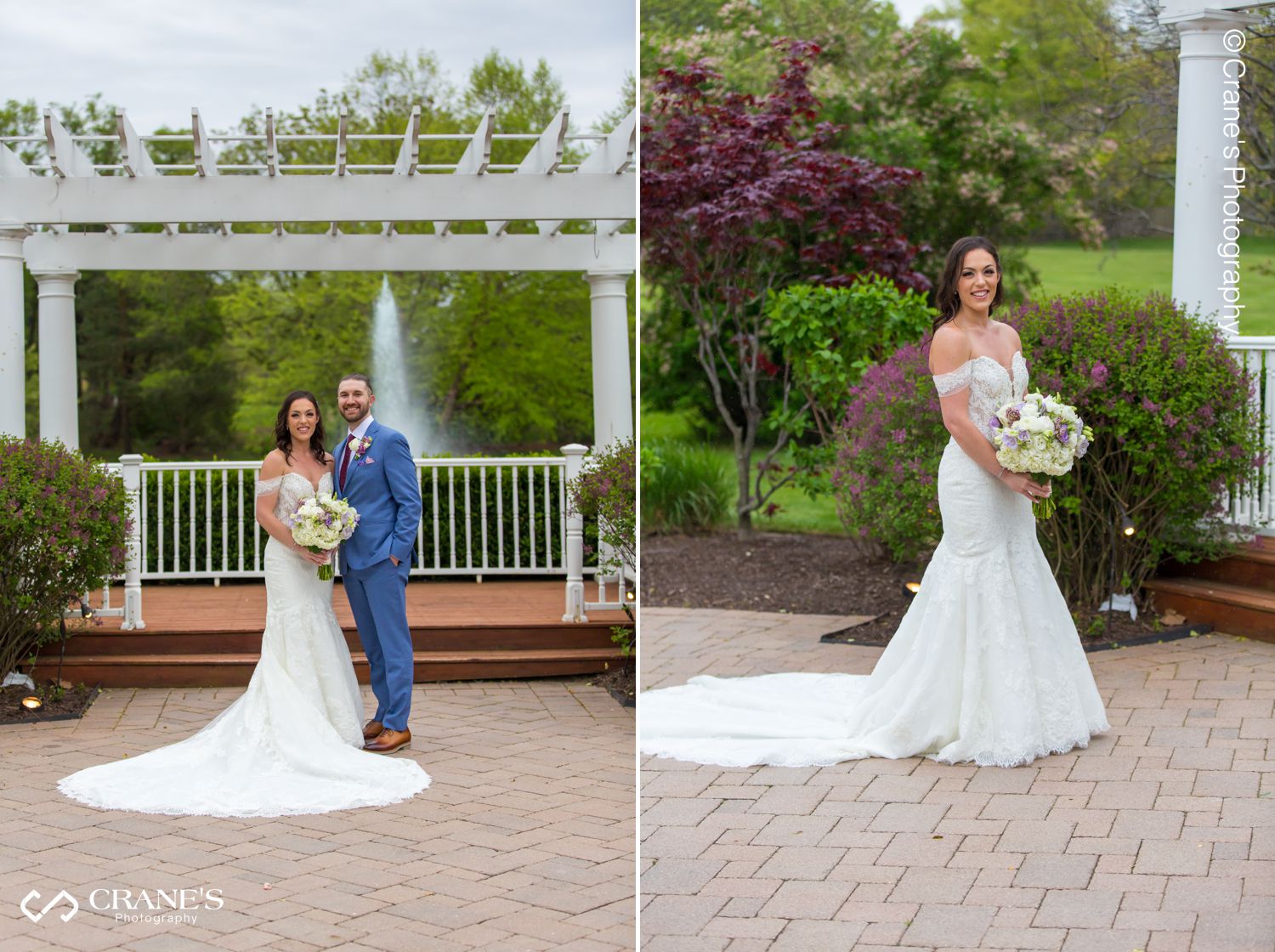 Bride and groom portrait at the gazebo at Concorde Banquets