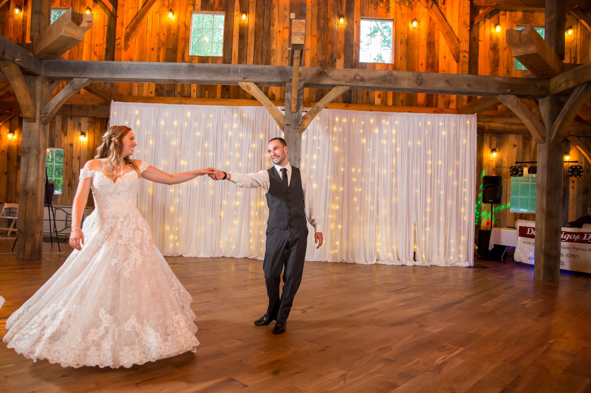 Bride and groom's first dance at their wedding at The Swan Barn Door