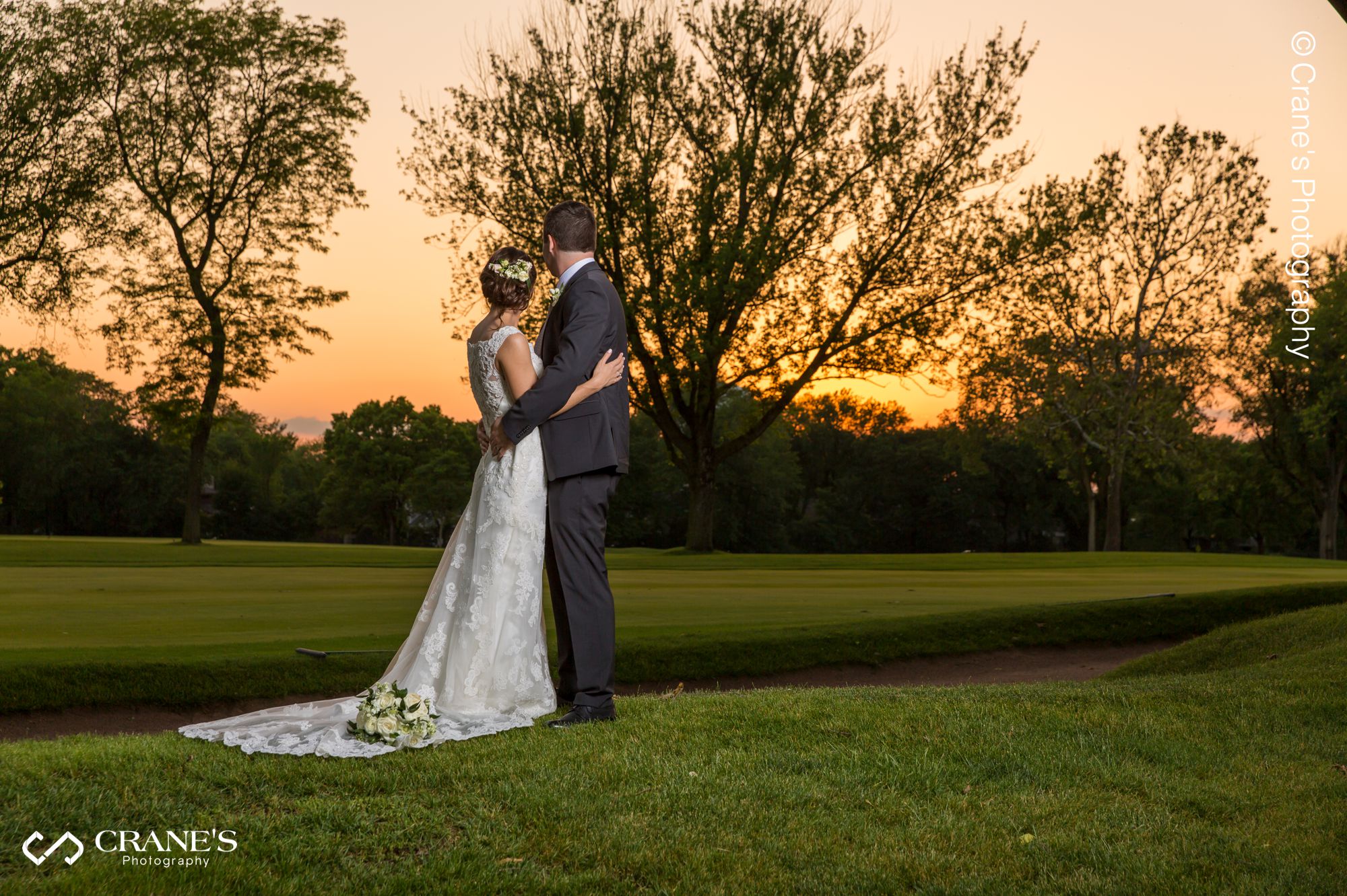 Sunset wedding photo at La Grange Country Club