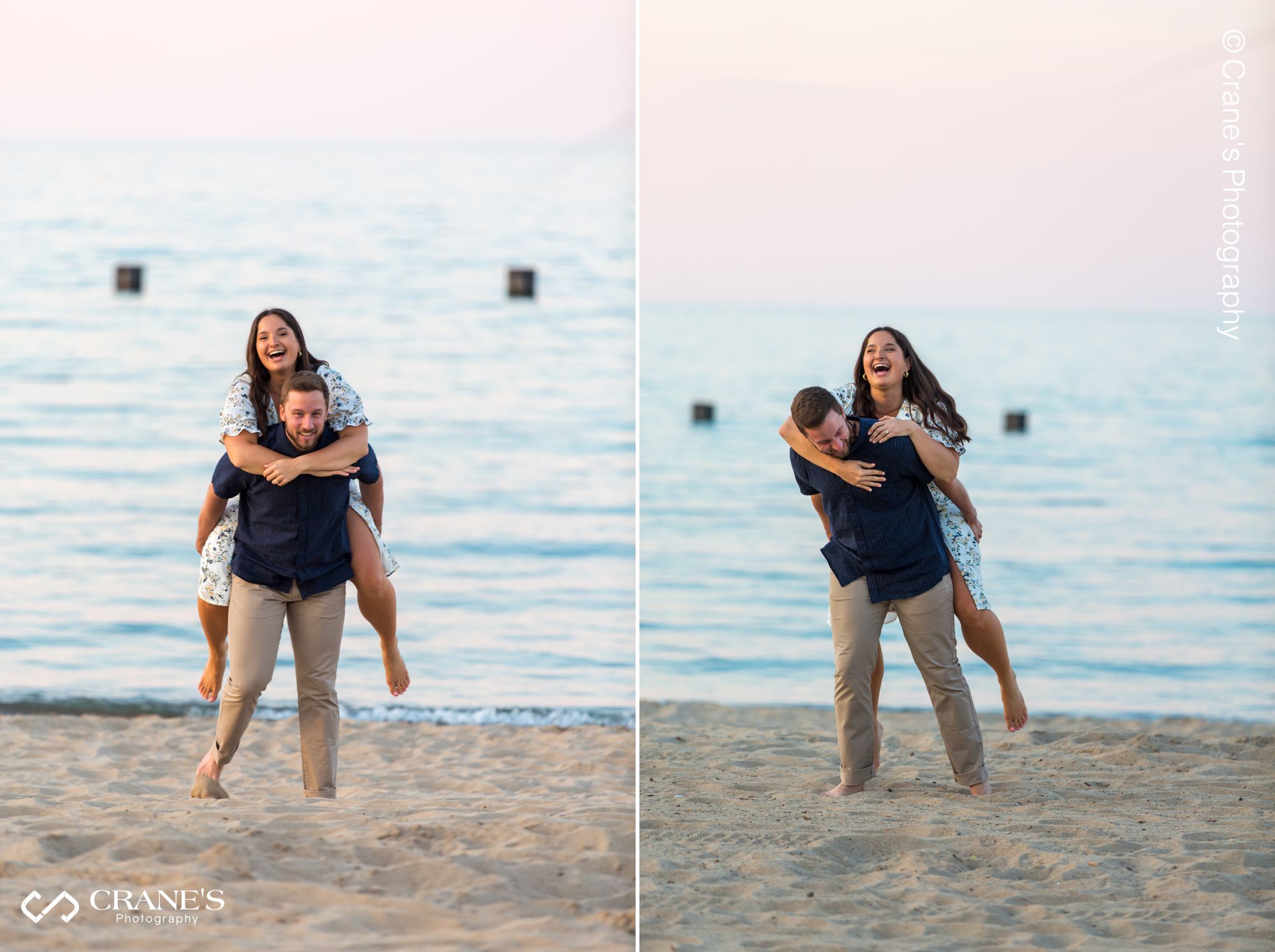A fun engagement session at North Ave beach with Lake Michigan in the background
