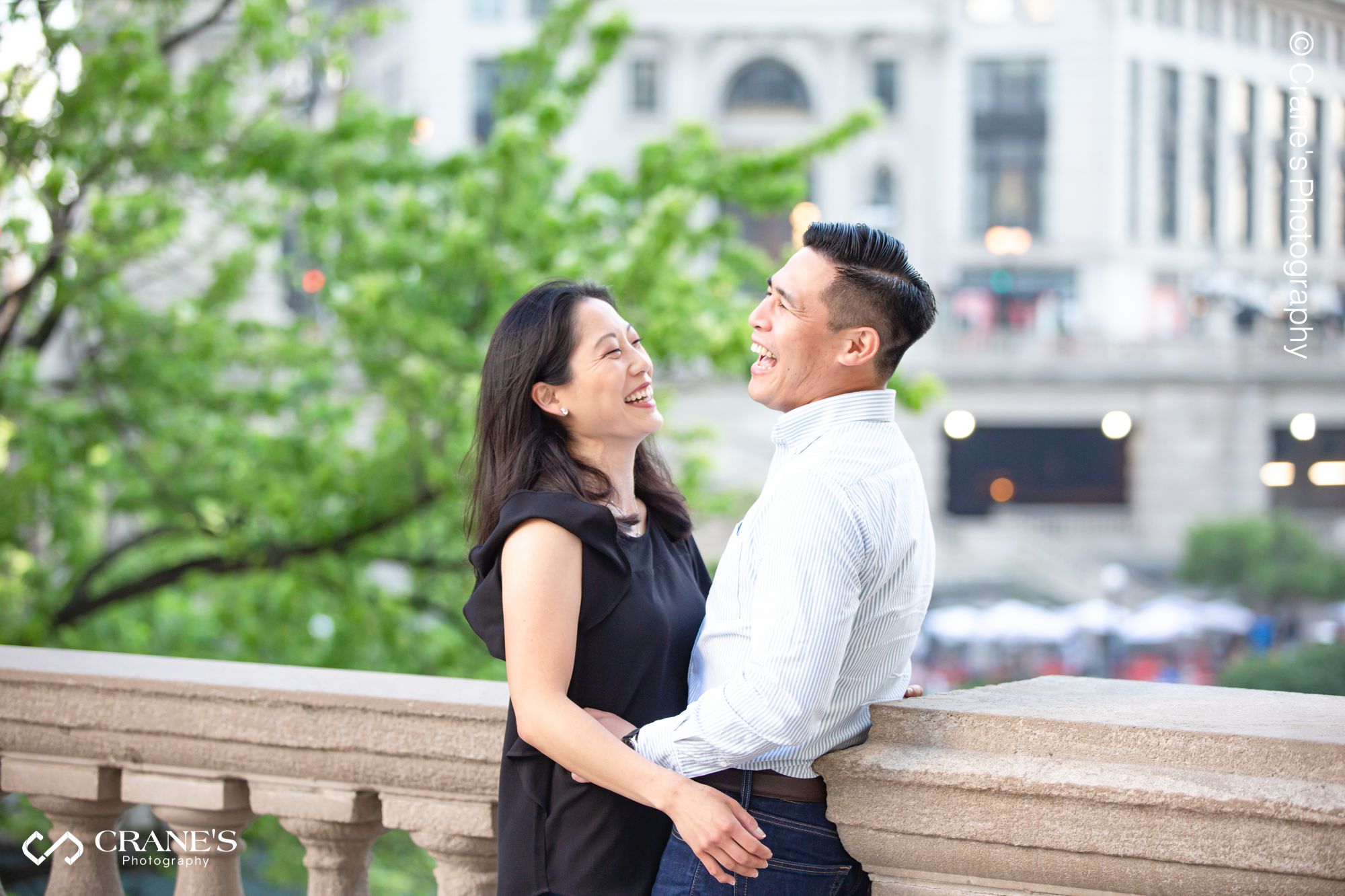 A candid moment at Wrigley Building engagement session