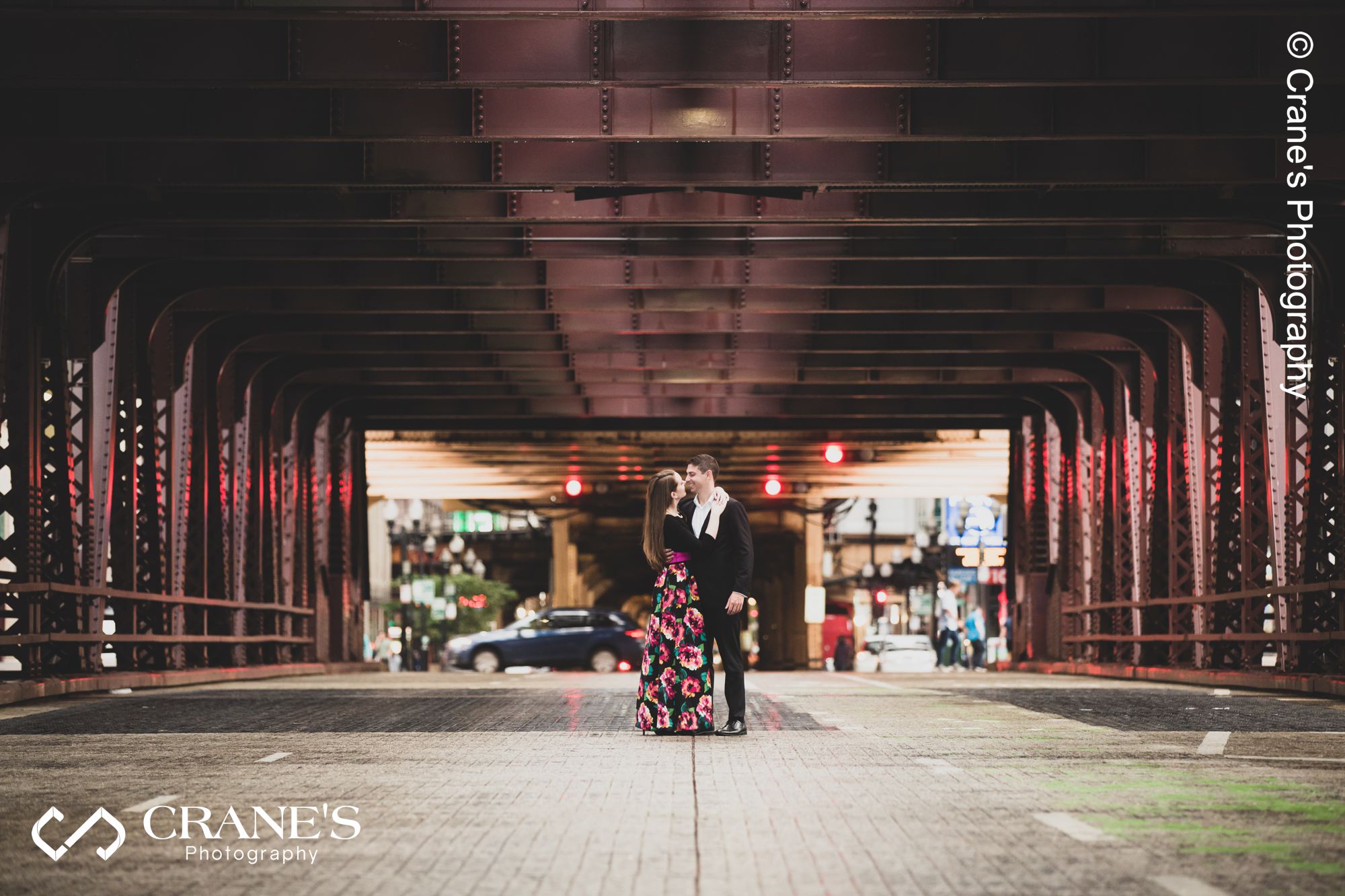 Engagement photos under the "L" tracks in Chicago