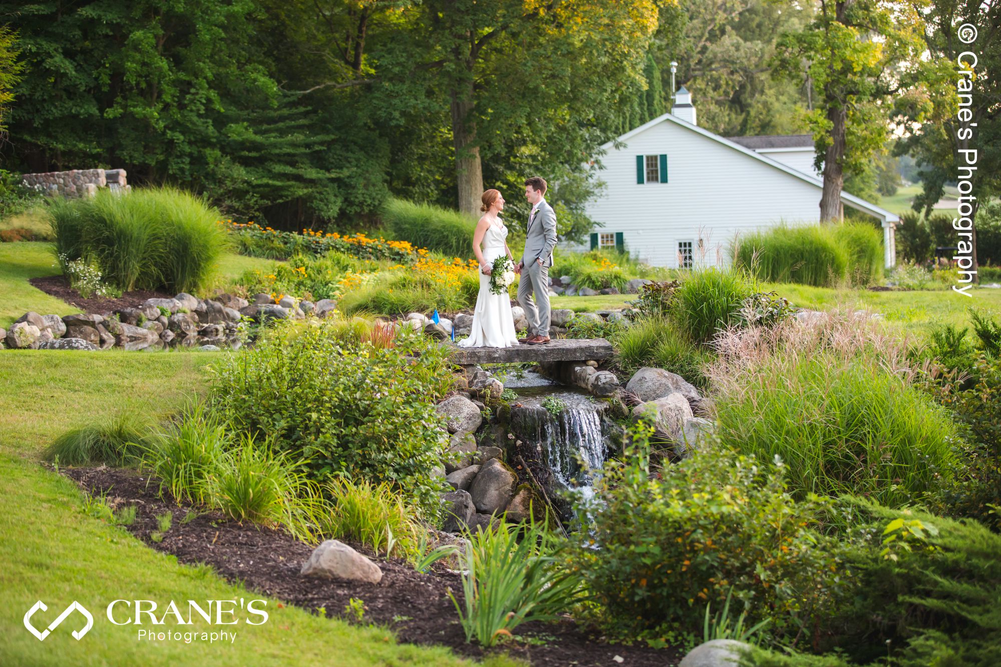 Bride and groom portrait at Big Foot Country Club with gorgeous landscape