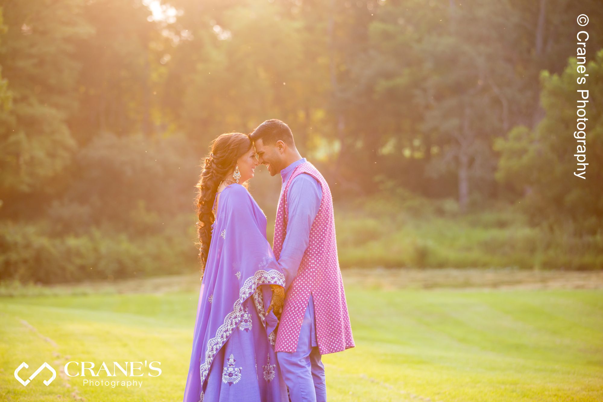 An Indian bride and groom outdoor photo at their Sangeet at Creek Bend Nature Center