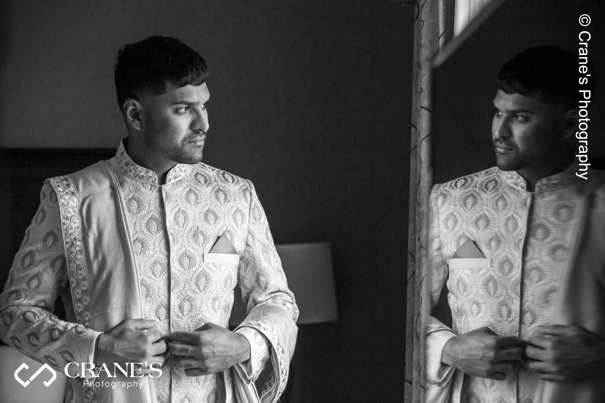 An Indian groom getting ready before his outdoor wedding in Chicago
