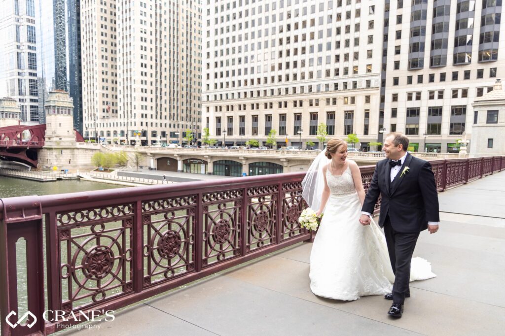 Bridal portrait at Wrigley Building in Chicago.