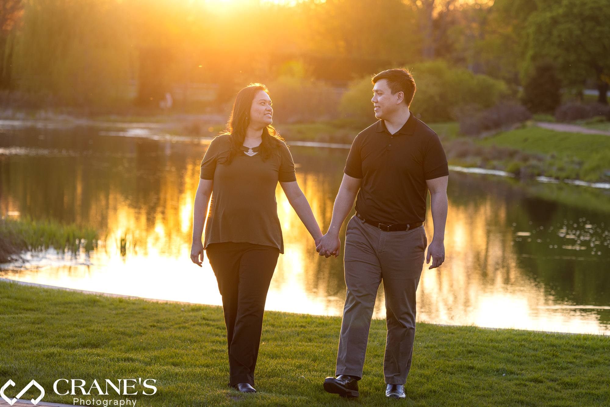 A golden hour engagement session on a spring day at Cantigny Park.