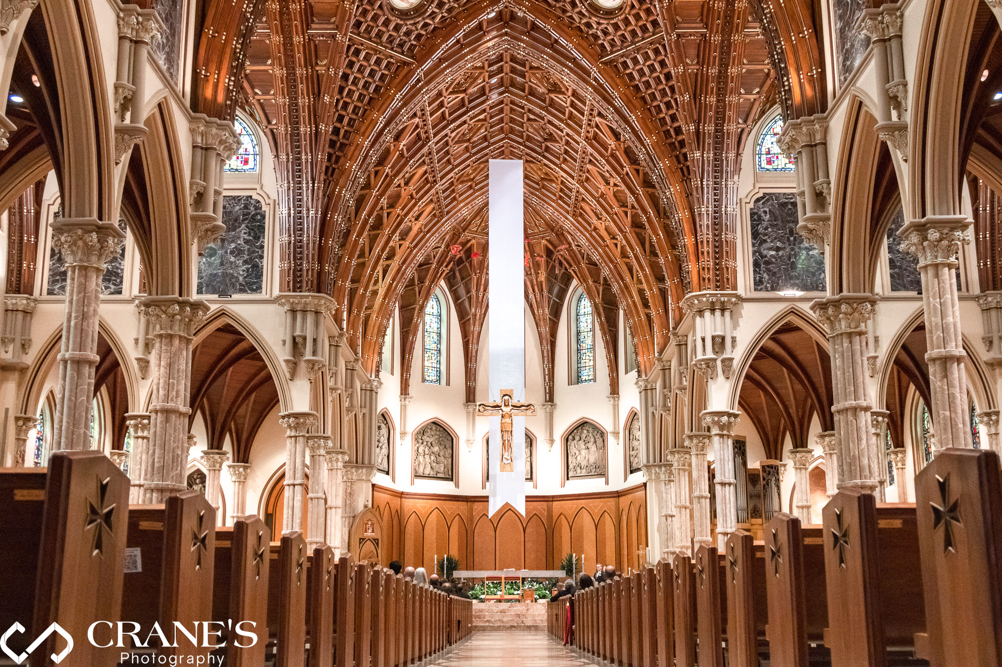 The aisle of Holy Name Cathedral in Chicago.