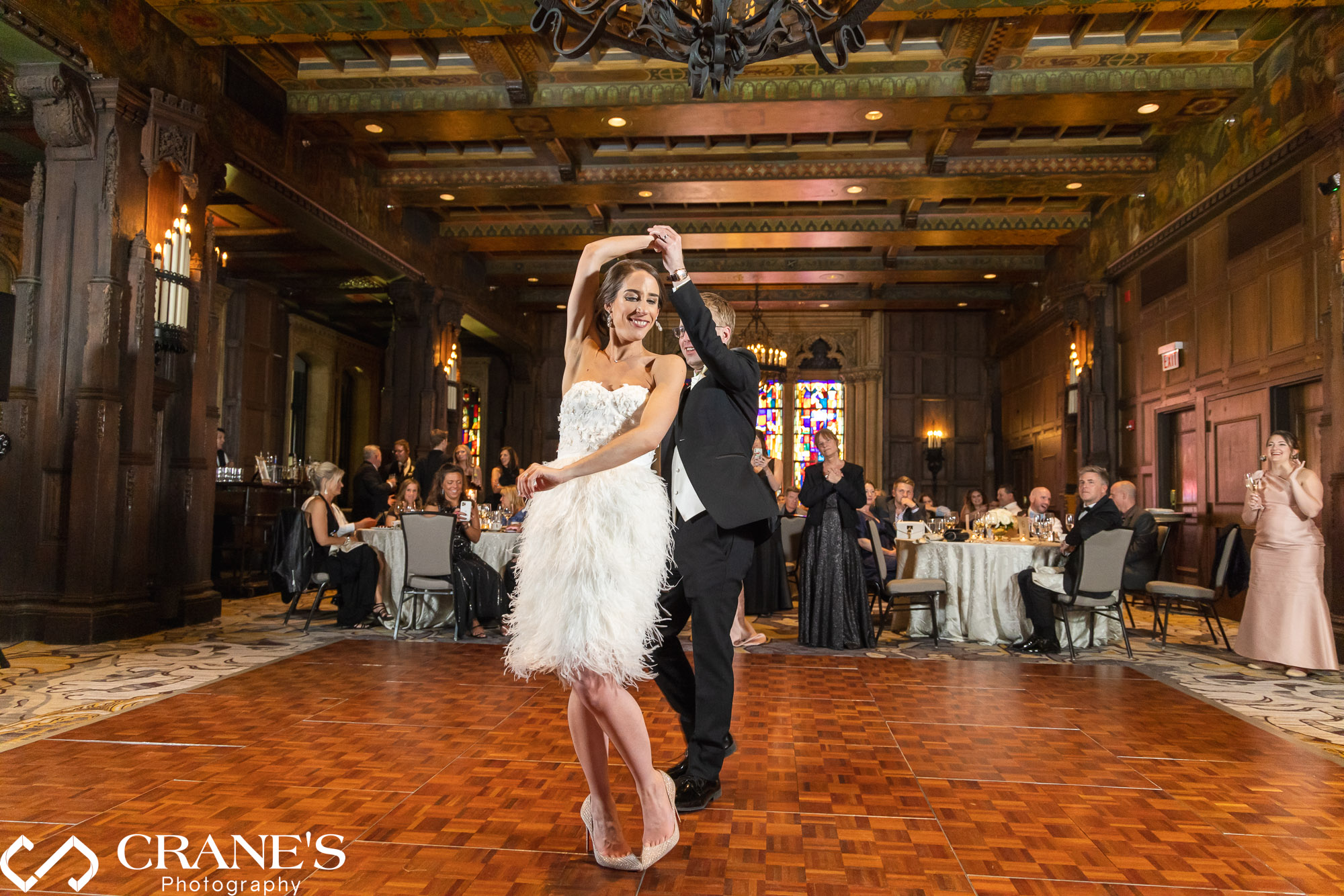 Bride and groom dancing during their wedding reception at King Arthur Court at InterContinental.