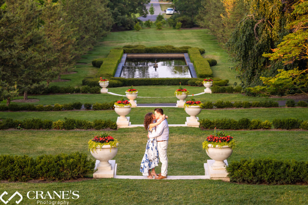 A summertime engagement session at the gardens at Robert R. McCormick House at Cantigny Park.