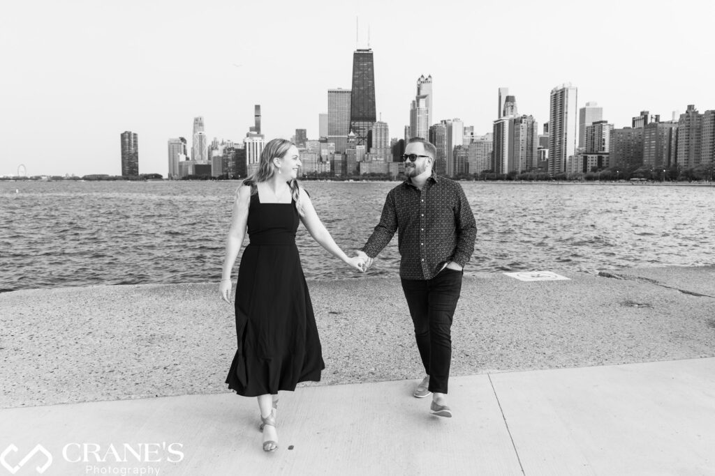 North Ave Beach Engagement session  in black and white