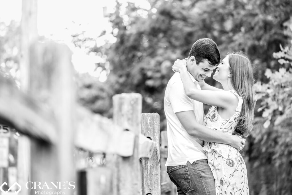 Engagement photos in downtown Long Grove are filled with laughter, love, and a touch of magic.
