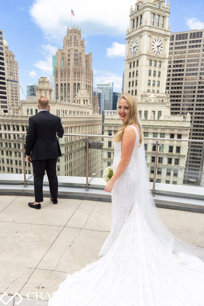 Lisabeth and Byron's "First Look" took place on the 16th-floor terrace, overlooking the Chicago's breathtaking panorama