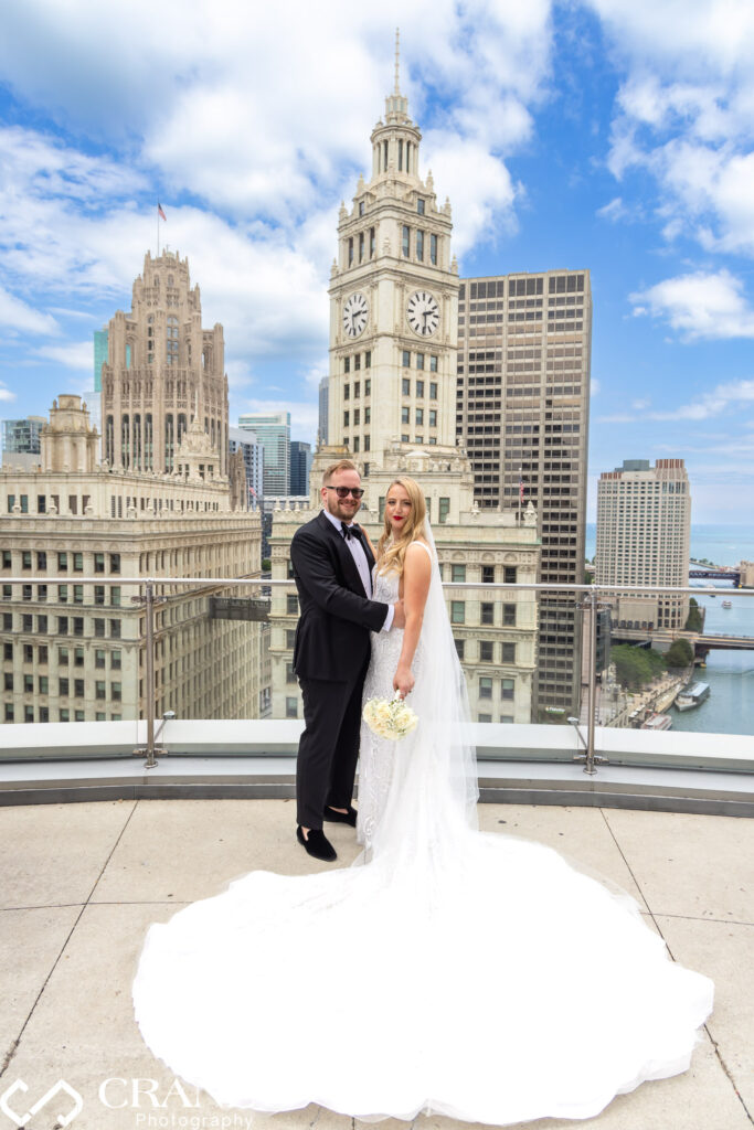 A wedding photo on the Terrace on the 16th floor at Trump Tower in Chicago.