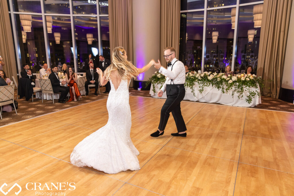 Bride and groom first dance at the Grand Ballroom at Trump Tower in Chicago