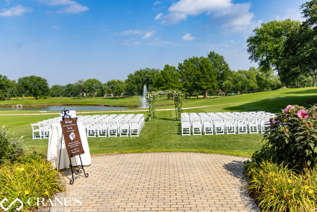The stage was set for the outdoor wedding ceremony at Bloomingdale Golf Club