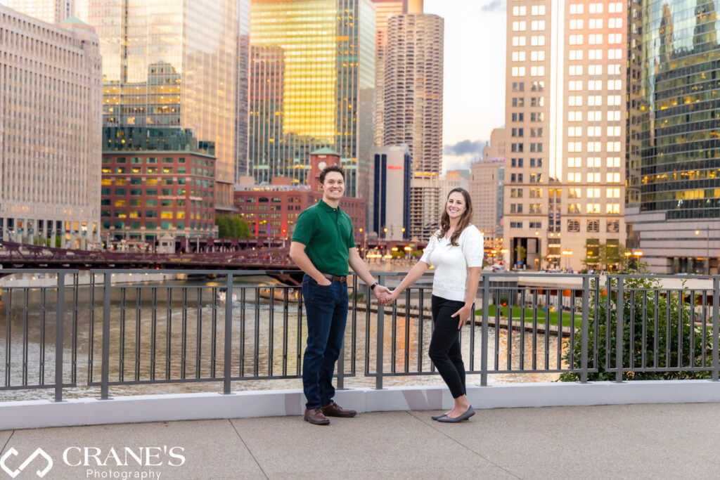 Chicago's Riverpoint Park offer a great panoramic view, perfect for any engagement session.
