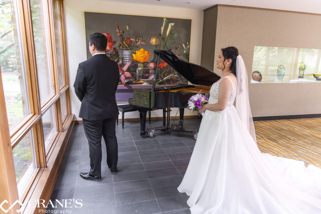 "First look" moment on a wedding at Hyatt Lodge