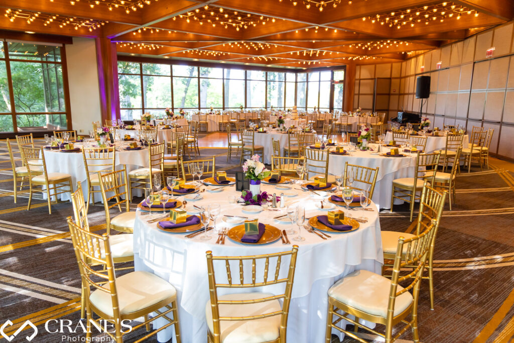 Hyatt Lodge wedding reception with simple yet elegant centerpieces.
