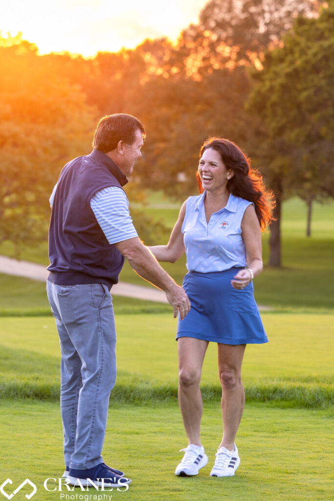 A candid photography of an engaged couple at Hinsdale Golf Club.