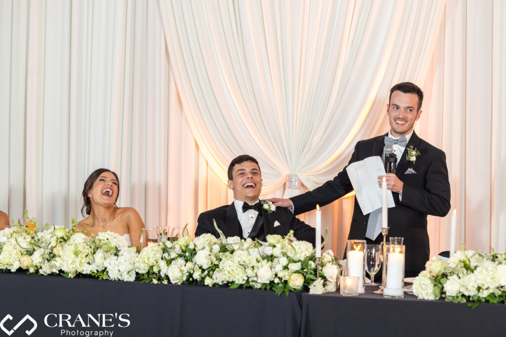 The best man's speech at a wedding held at Loews Hotel in Rosemont presents a wonderful opportunity to bring laughter to the bride and groom.