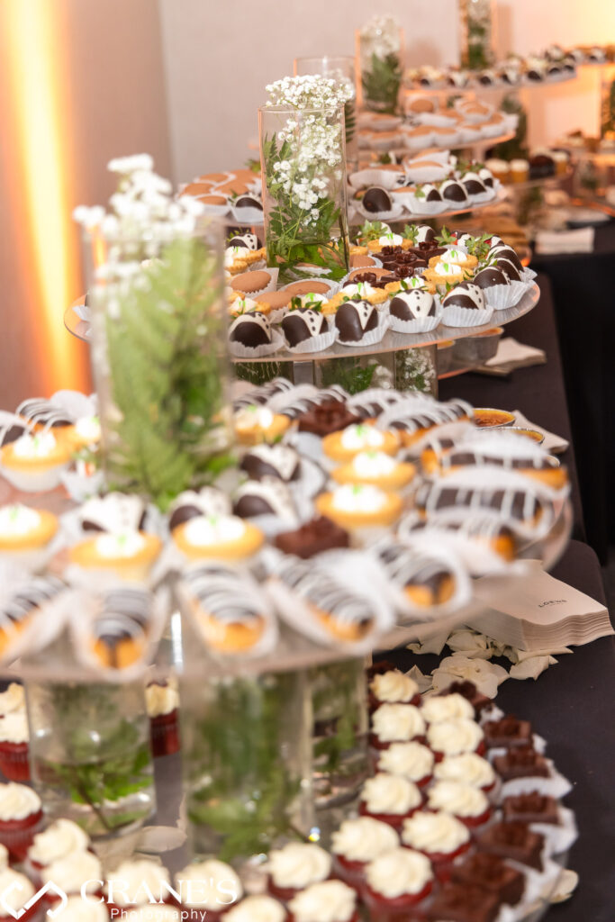 Sweet table on a wedding day at Loews Hotel in Rosement.