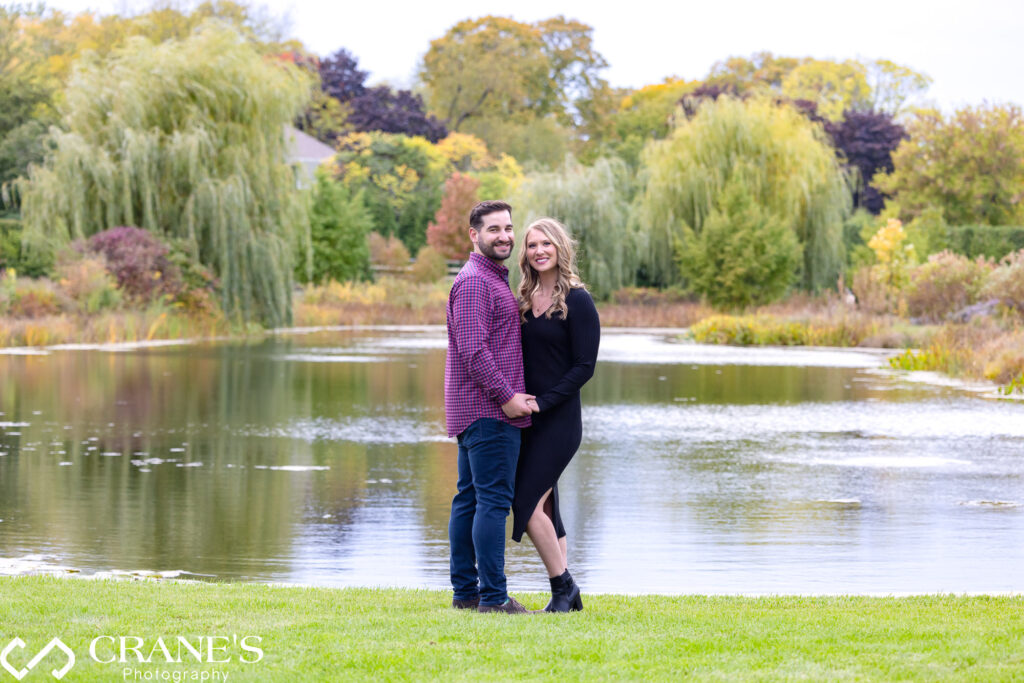 A captivating fall engagement session captured at Cantigny Park.