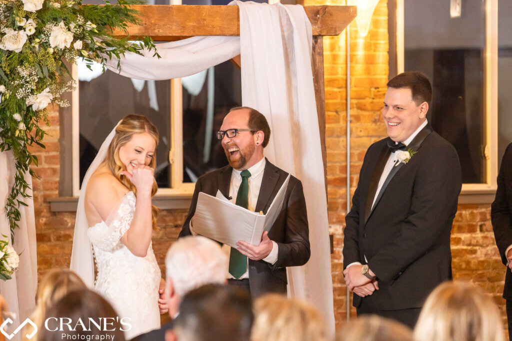 A poignant and spontaneous moment captured during a wedding ceremony at City View Loft in Chicago.