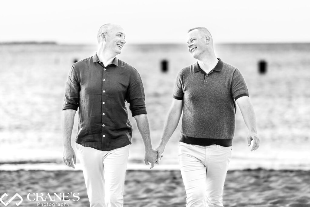 Chicago LGBTQ+ engagement photos  on a Lake Michigan Beach