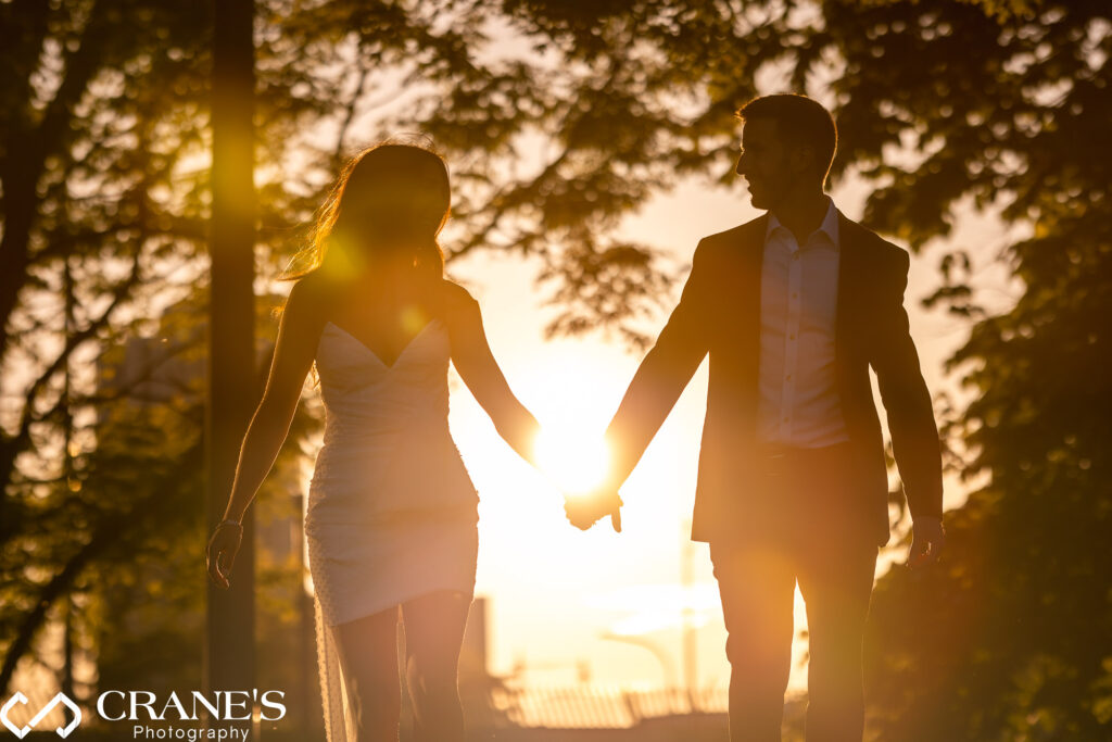 Stunning North Ave Beach engagement photo captured during the Golden Hour