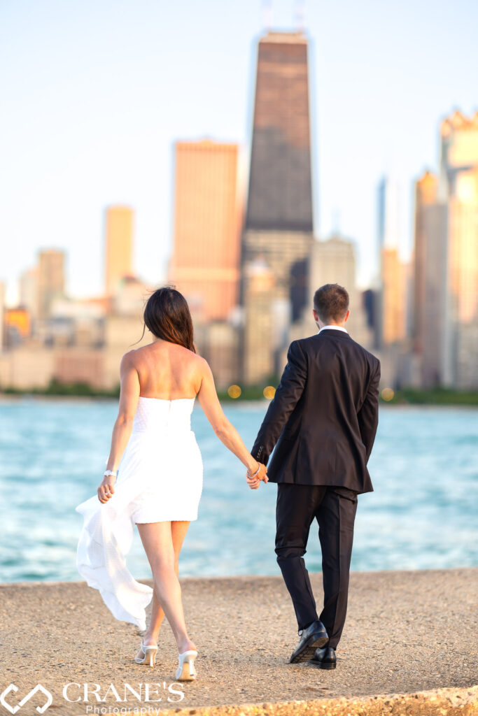 Stunning North Ave Beach engagemend photo taken at sunset.